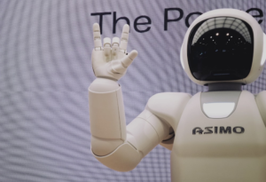 a robot posing.