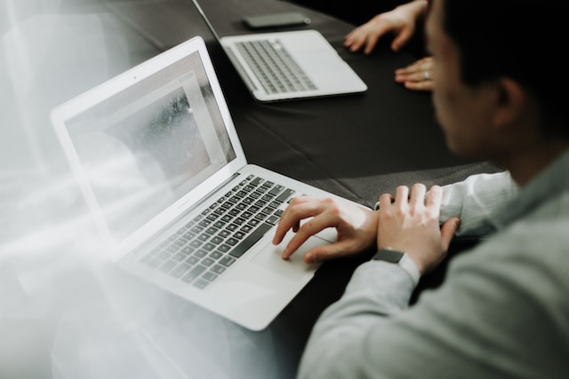 An individual using a virtual assistant